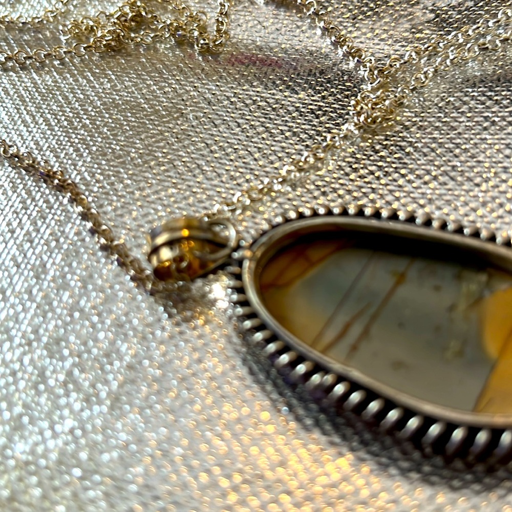 LabradorIte Natural Tan Gray-Blue .925 sterling silver Pendant Necklace - Picture 5 of 12